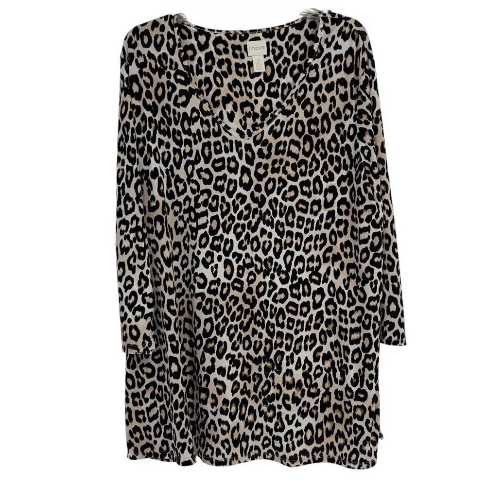 Chico’s Animal Print Top Size 3 (XL) Pullover Women’s Tunic V-neck Longline